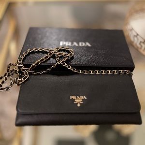 Authentic PRADA Black Leather Saffiano with Gold chain